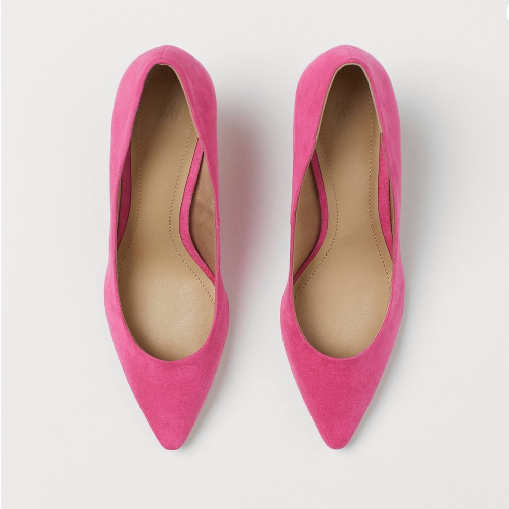 H&M Vibrant Suede Hot Pink Heels Pumps Shoes Kitten Heels